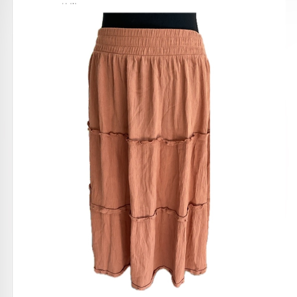 Wild Skye Elegant Rust Midi Skirt Faux Layered Skirt